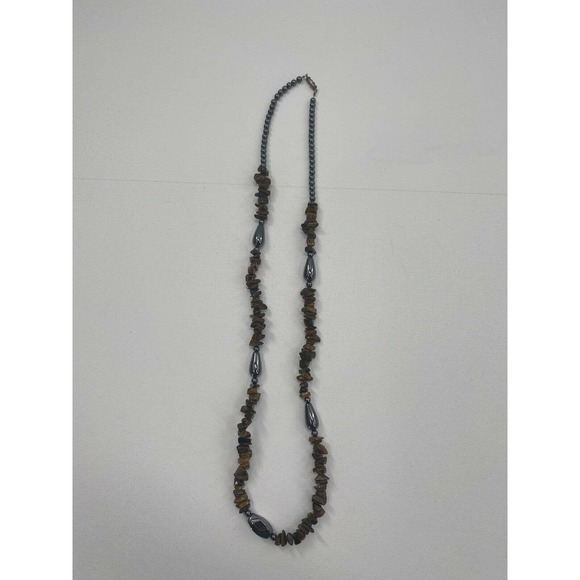 Vintage Opera Polished Stone Beaded Necklace Semi Precious Stones Single Strand - Picture 9 of 11